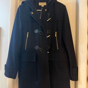 Michael Kors Navy Pea Coat with Gold Accents